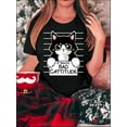 thumbnail image 1 of Camiseta Básica para Mujer Verano TranspirableWomen'S Casual "Bad Cattitude" Graphic Print T-Shirt - Polyester Spandex Blend, Crew Neck, Short Sleeve Top with Medium Stretch for All SeasonsFather's, 1 of 7