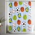 thumbnail image 5 of Blue Balls Shower Curtain Set, Waterproof Shower Curtains for Bathroom, Baseball Tennis Basketball Football Washable Fabric Cloth Bath Curtain for Bathtub Decoration with Hooks 48x72 Inches, 5 of 9