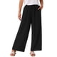 thumbnail image 1 of Pantalones Palazzo de Lino para Mujer Inspire Chic, Fluidos, de Pierna Ancha, con Bolsillos, XL, Negros, 1 of 6
