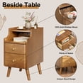 thumbnail image 5 of Narrow Nightstand, Solid Wood Night Stand with 2 Drawers, Walnut Mid Century Modern Nightstand, Small Beside Table with Open Storage Shelf for Bedroom（12 inch), 5 of 10