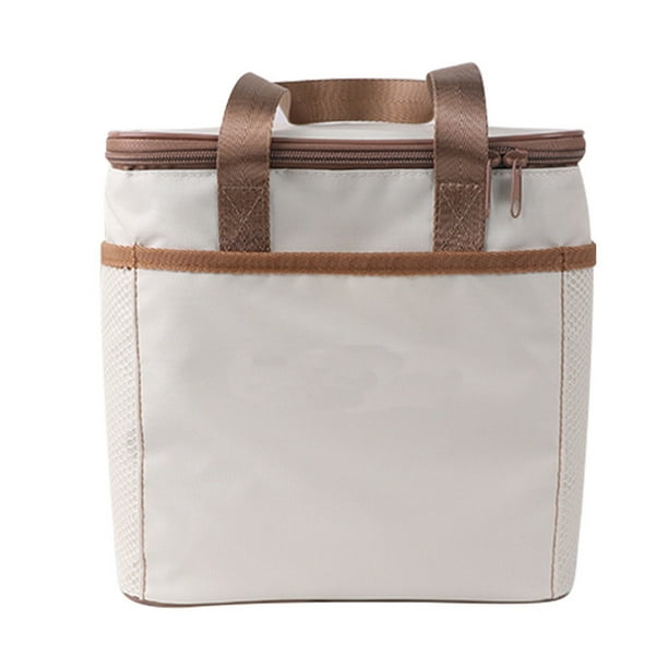 Bolsa térmica aislante para picnic, ideal para viajes al aire libre, playa o trabajo. Contenedor de alimentos de gran capacidad de tela Oxford con forro grueso de papel de aluminio. Color beige.