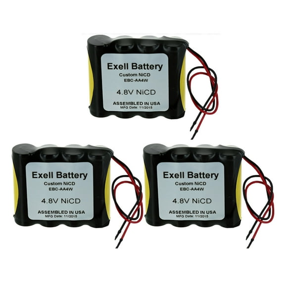3pc Exell 4.8V Custom NiCd 1000mAh Battery Pack w/ 5" AWG Bare Wire Leads