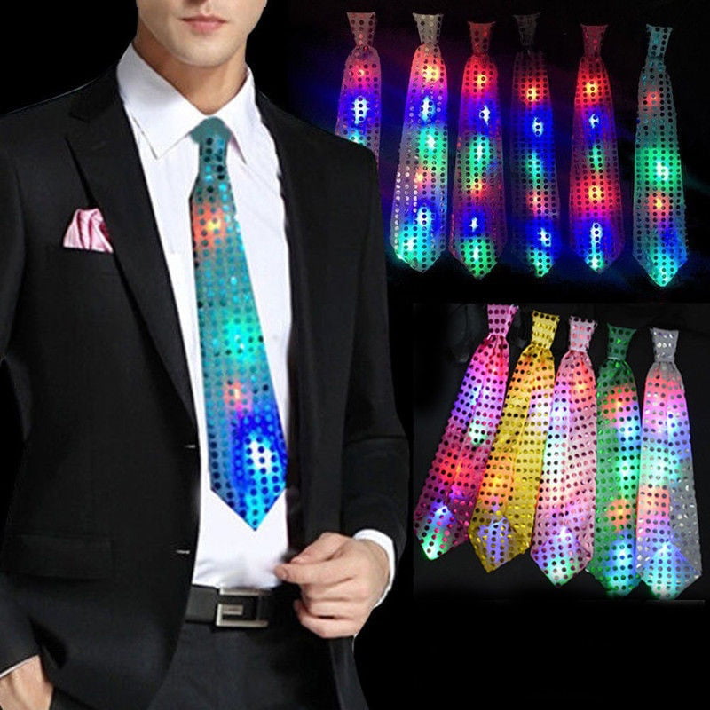 Light Up Tie LED Necktie LED Light Up Sequin Neckties LED Tie for Fathers Day Party Costume Men Women Boys 