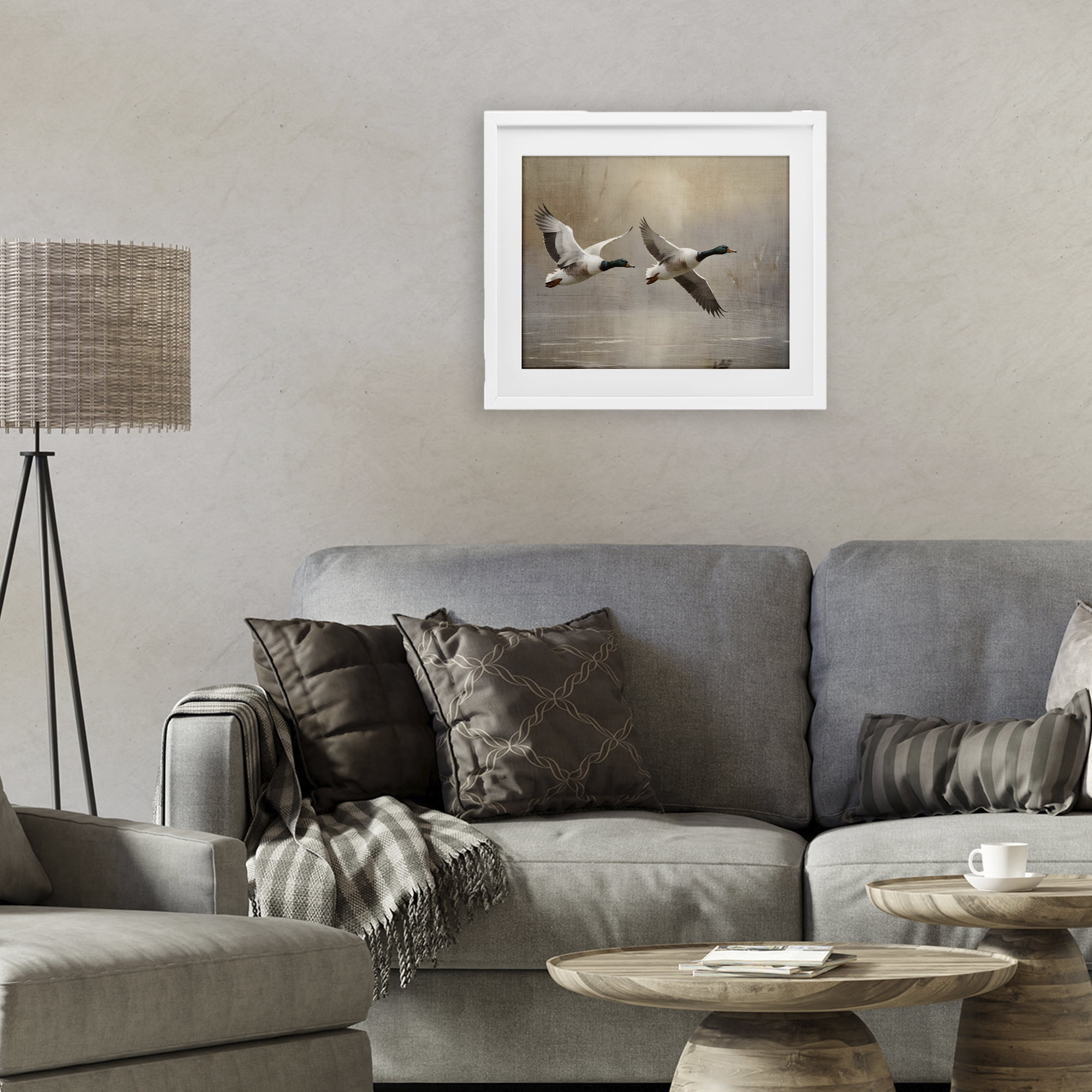 Stupell Industries Mallard Ducks over Pond White Framed Print Under Glass, design by Susan Arnot