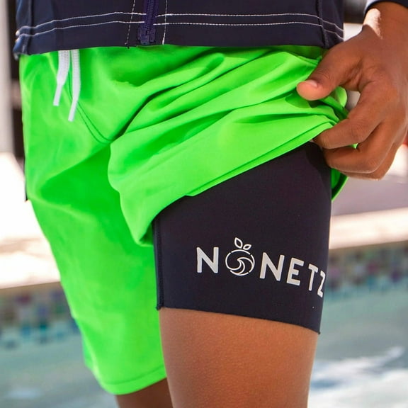 WAVEXSLB NONETZ BOYS ANTI CHAFE SWIM SHORTS - LIME/NAVY, Size: XS, manufactured by SCAND-TEX.