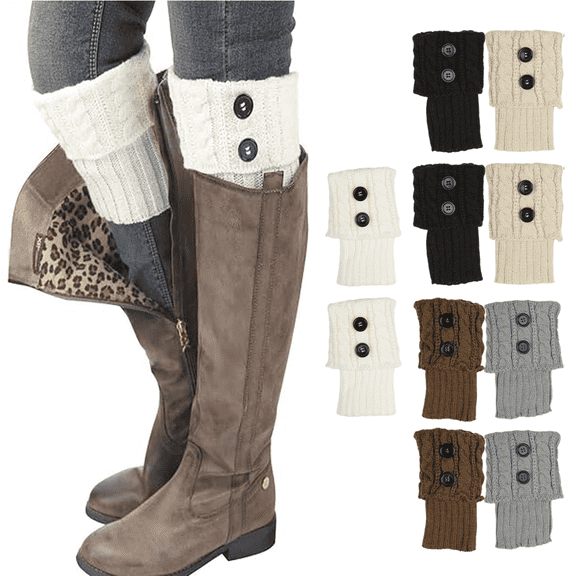 5 Pairs Winter Warm Boot Cuffs, Crochet Knitted Boot Cuffs Short Leg Warmers Boot Topper Socks Short Ankle Warmers with Slouch Button Design for Women