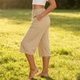 thumbnail image 4 of CFLVAEK Plus Size Womens Capri Pants Loose Fit Wide Leg Lounge Capris with Pockets Solid Color Elastic Waisted 3/4 Pant Beige L, 4 of 9