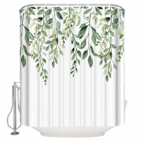 Rat Tailings Shower Curtain, 36" x 72", Green Plants Leaf Farmhouse Waterproof Bathroom Curtain Washable Shower Curtain Set with 12 Hooks