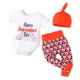 thumbnail image 1 of FOCUSNORM Babies Clothes Set, Round Collar Short Sleeve Romper, Pants and Cap, 1 of 9