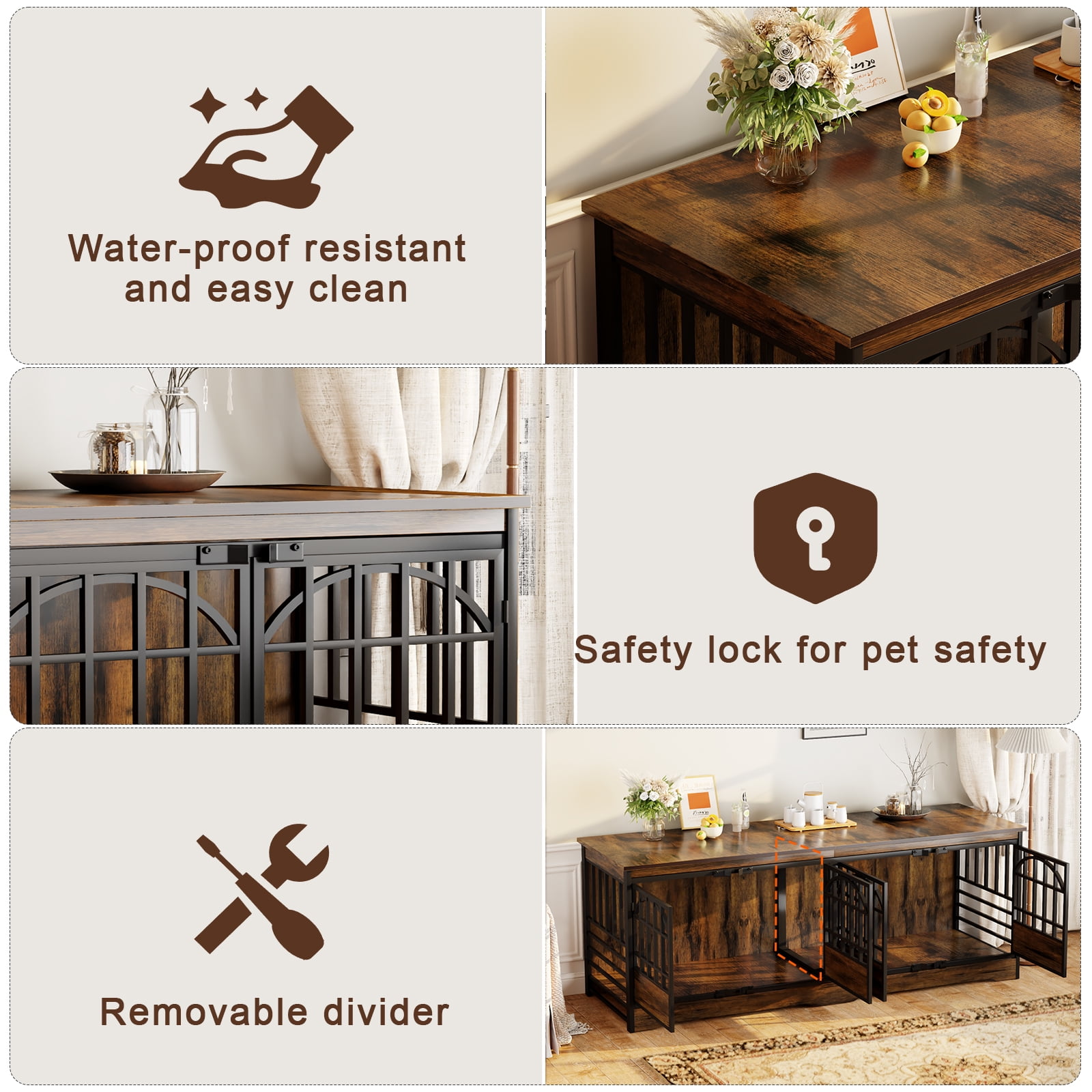 Bel Ark 86 inch Double Dog Crate Furniture for 2 Large Dogs Heavy Duty Double Dog Crates Furniture Indoor as TV Stand, Large Brown