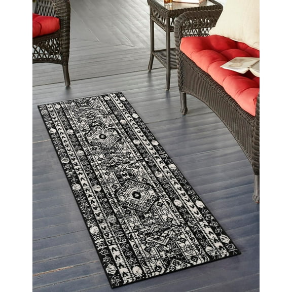 Unique Loom Portland Collection Area Rug - Depoe (2' 2" x 6' Runner Black and White/Black)