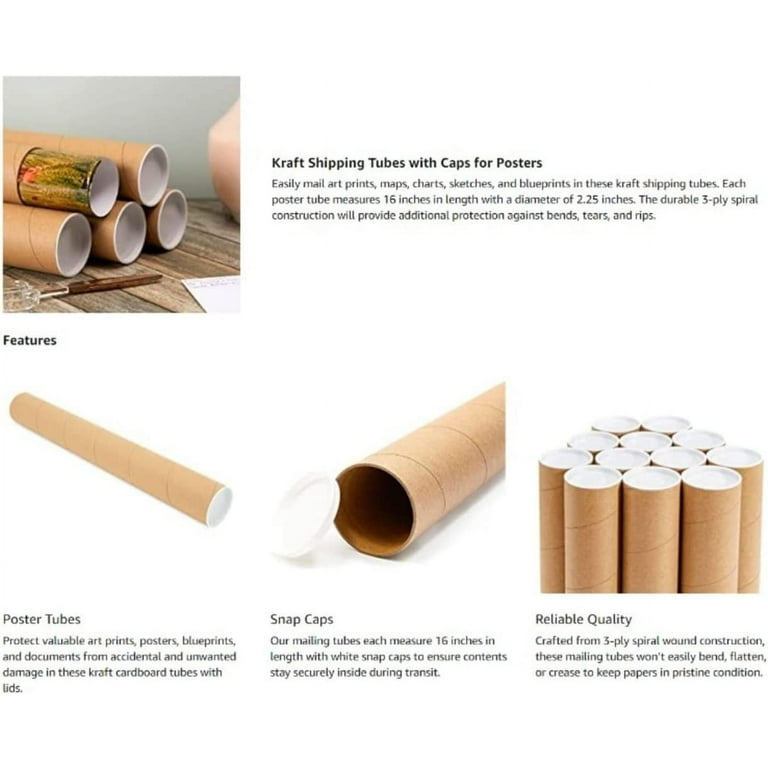 20 - 2 X 12 Cardboard Mailing Shipping Tubes w/ End Caps