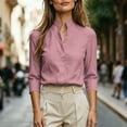 thumbnail image 7 of Enjoytime Shirts for Women Stand Collar V Neck Linen 3/4 Sleeve Tops Lightweight Business Casual Work Blouses, 7 of 7