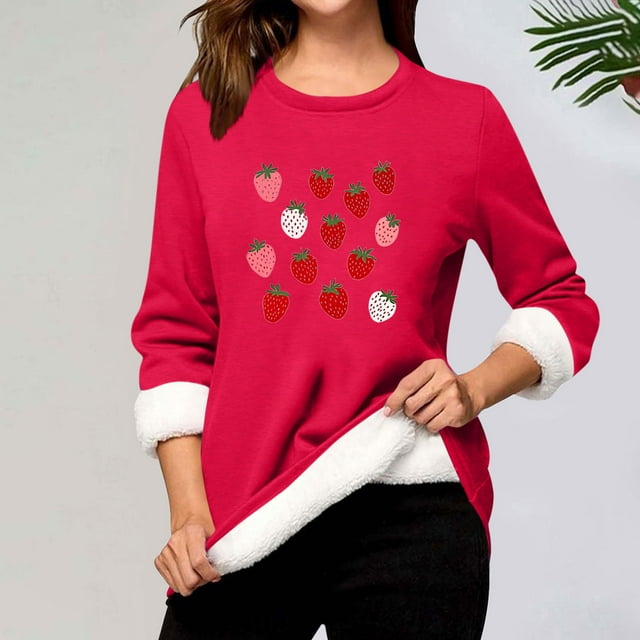 Heisall Chemises de Base pour Femmes Automne Hiver Imprimé Floral Col Rond Manches Longues Épaissies Polaire Teddy Shearling Chaud Ajusté Hauts Thermiques pour Usage Quotidien par Temps Froid