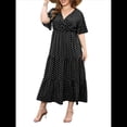thumbnail image 3 of Vestido Informal de Lunares para Mujer, Talla Grande, de Verano, Corta, Cuello en V, Holgado, Escalonado Negro L, 3 of 9