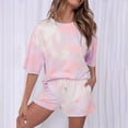 thumbnail image 2 of WAYUTE Womens Sets 2 Piece Outfits Tie Dye Short Sleeve V Neck T Shirt and Leisure Lacing Shorts Baggy Outdoor Summer Outfit, 2 of 4