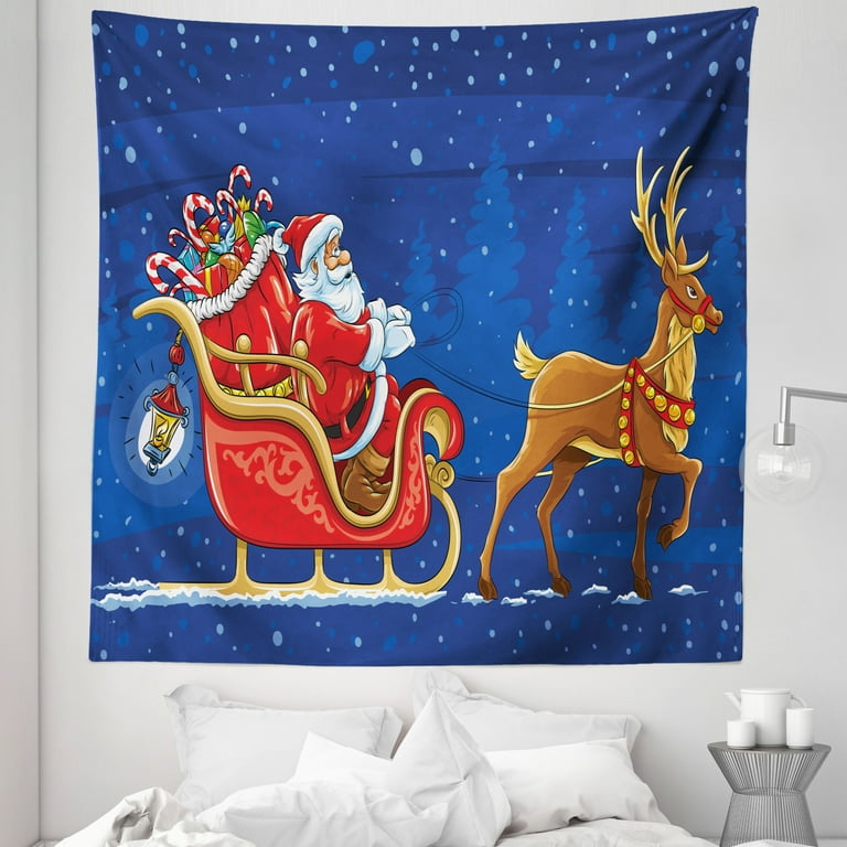 Santa Tapestry Santa Moving on the Sledge with Reindeer and