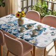 thumbnail image 3 of Blue Gnomes Christmas Table Cloths for 6 Foot Rectangle Tables, Xmas Ball Snowflake Gifts Botanical Wooden Patio Waterproof Elastic Fitted Tablecloths, Washable Rectangular Table Cover for Camping, 3 of 8