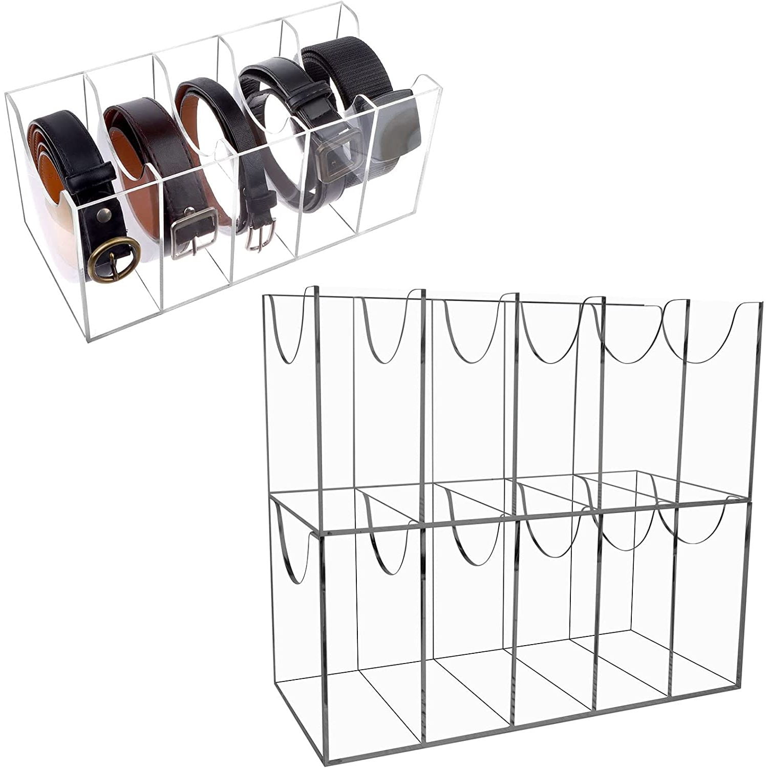 Stackable Belt Organizer,Acrylic Belt Case 10 Compartments Belt Storage