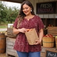 thumbnail image 4 of Agnes Orinda Women's Plus Size Peplum Tops Floral Half Placket Short Sleeves Casual Blouses 3X Burgundy, 4 of 9
