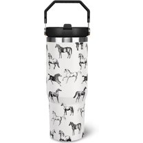 30 oz Horse Tumbler With Handle and Straw, 30oz Horse Flip Straw Tumbler Insulated Coffee Travel Mugs Cup Water Bottle Horse Gifts for Horse Lovers Women Girls