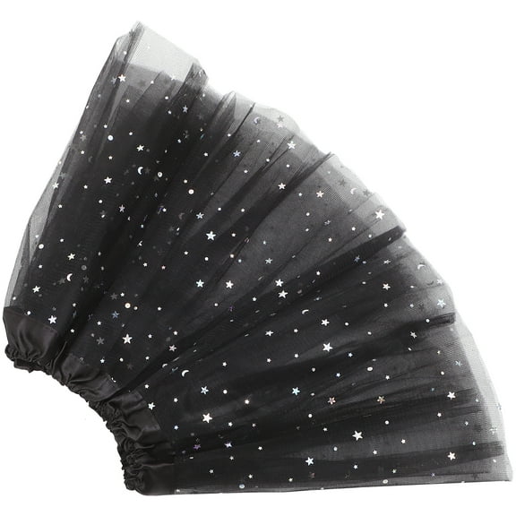 YUNLIGHTS Girls Sequin Skirt Tulle Ballet Tulle Skirt Black Polyester 1Pcs