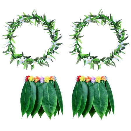 

NUOLUX 4Pcs Adults Hawaiian Grass Dance Skirt with Garland for Beach Luau Party Wearing Decoration(Green Garlands*2 + Green Grass Skirts*2)