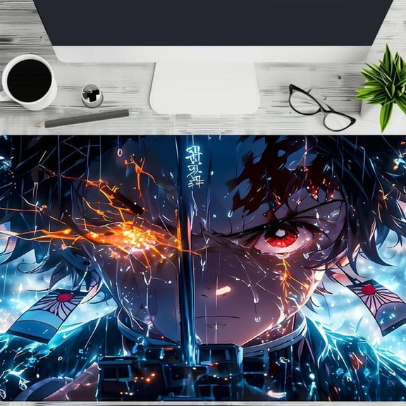 HELLOYOUNG 40x90cm Anime Samurai Sword Design Mouse Pada, Large Non-Slip Rubber Base, Smooth Gaming Mousepad for Computer Desk, Home Office Accessories Gamer Gift
