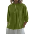 thumbnail image 3 of WTXUE Linen Blouses for Women 3/4 Sleeve Tops Tunic Shirts Pleated Shirts Peasant Summer Outfits Pleated Tops Bohemian Tops Casual Office Work Shirt Work Business Blouses Fashion Tops Green S, 3 of 6