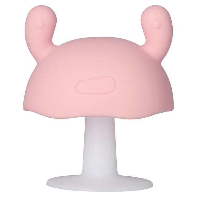 Juguete de dentición para bebés con forma de hongo de silicona de grado alimenticio para bebés mayores de 4 meses, color rosa