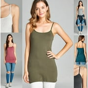 Essential Basic Womens Basic Casual Long Camisole Cami Top Regular Sizes - Blue, L