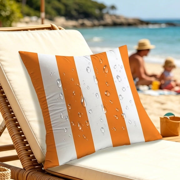 Outdoor Waterproof Pillow Cover Geometric Stripe Cushion Case, Weather Resistant Throw Pillow Protector, Easy Clean Outdoor Sofa Cushion Cover, For Patio Balcony Garden Living Room Decor