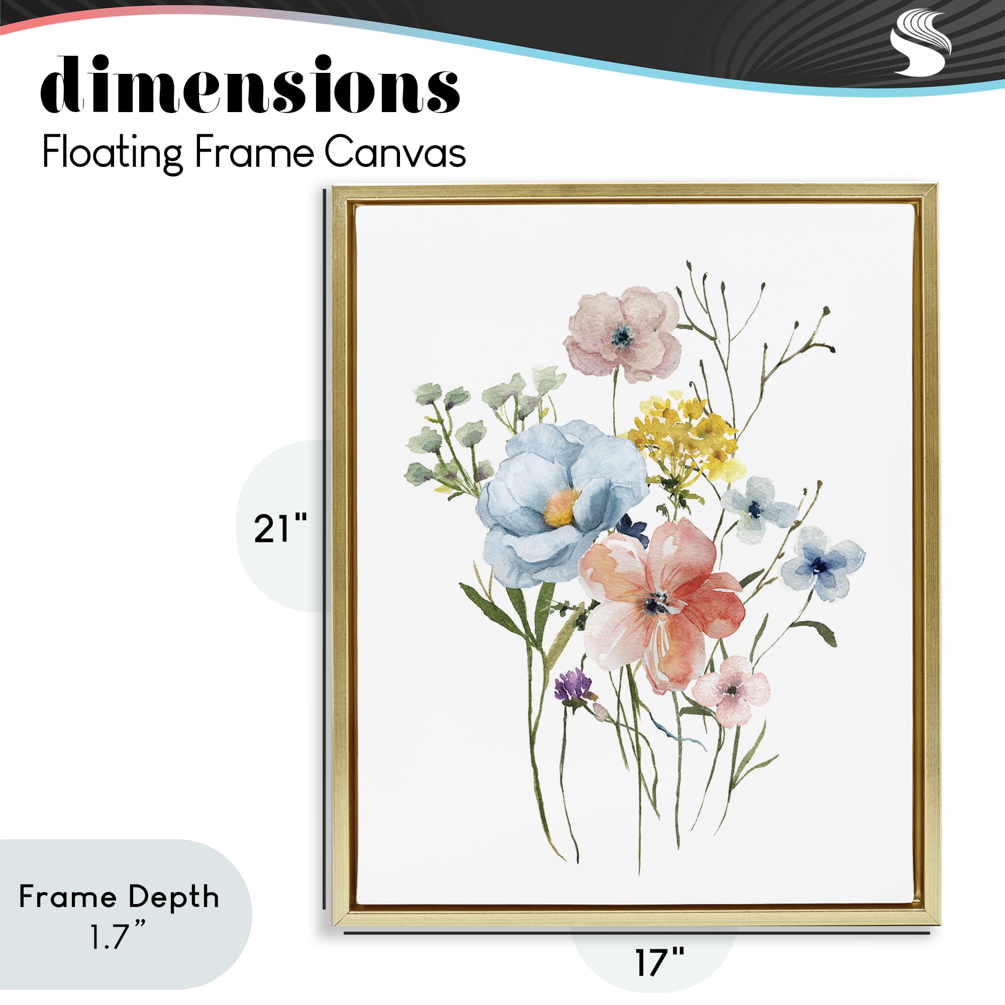 Stupell Industries Spring Meadow Wild Flowers Gold Framed Floater Canvas Wall Art, design by Livi Finn