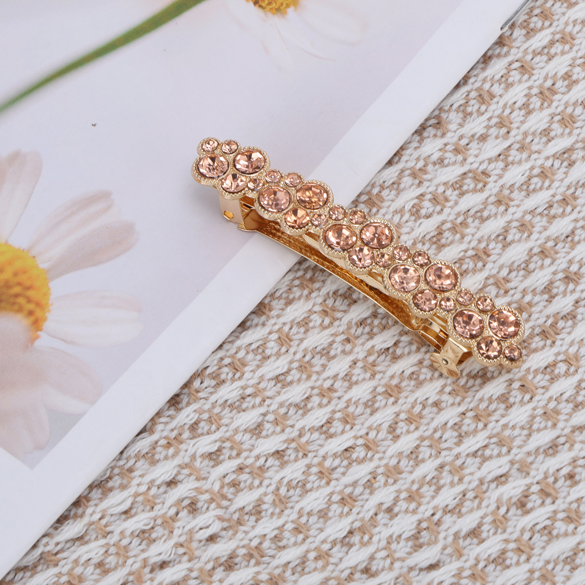 Unique Bargains Grace Crystal Spring Clip Hairpin Hair Barrettes Champagne Tone