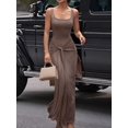 thumbnail image 4 of Women'S Summer Square Collar Sleeveless Tank Dress Sexy- Double Lined Bodycon Maxi Long Dresses Khaki L, 4 of 9