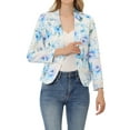 thumbnail image 1 of BLAZER CHIC para Mujeres Abierto Frontal Ropa de Trabajo Verano Chaqueta Corta Blanca Azul Floral XL, 1 of 6