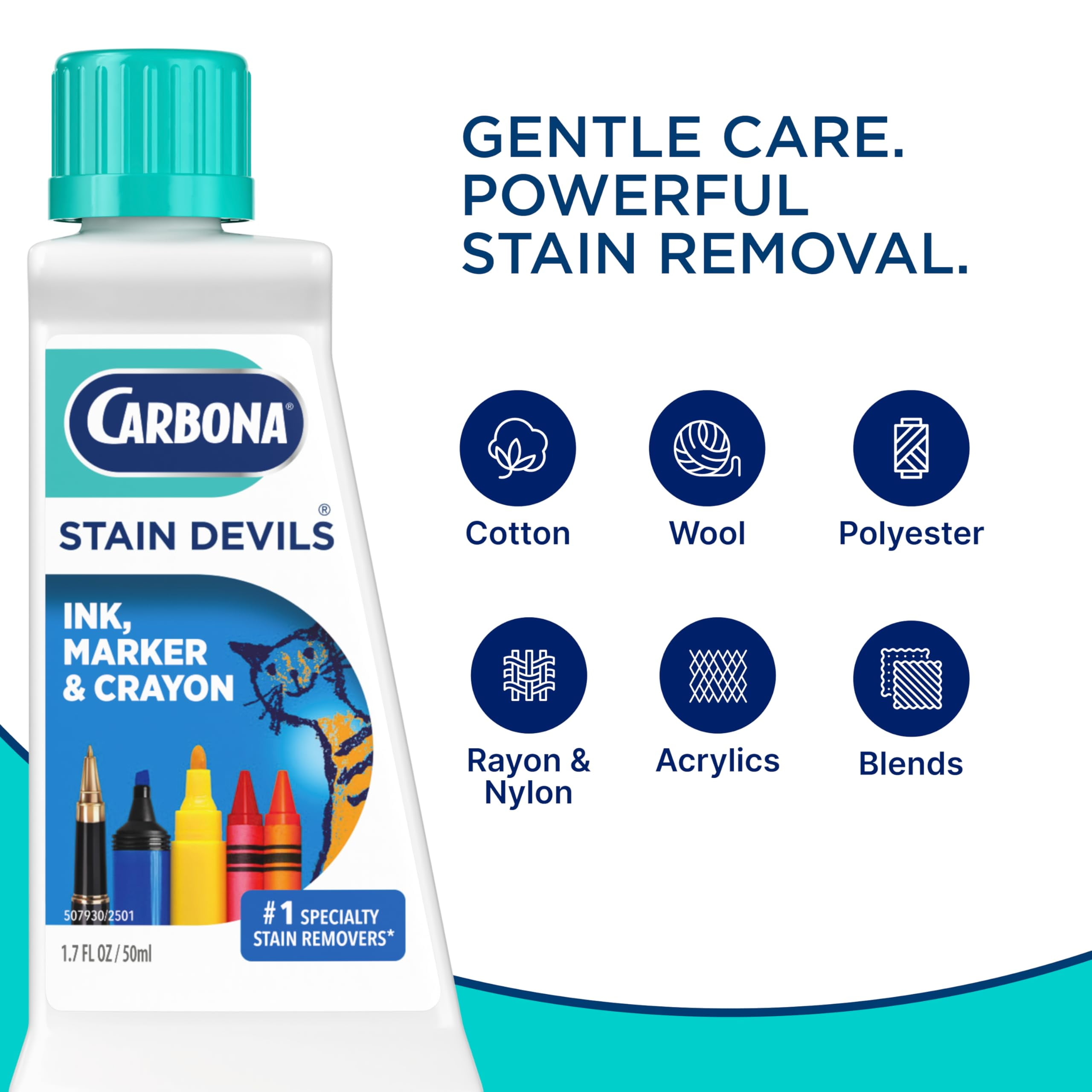 Carbona Stain Devils® #3 | Ink, Marker & Crayon | Professional Strength Laundry Stain Remover | Multi-Fabric Cleaner | Safe On Skin & Washable Fabrics | 1.7 Fl Oz, 1 Pack