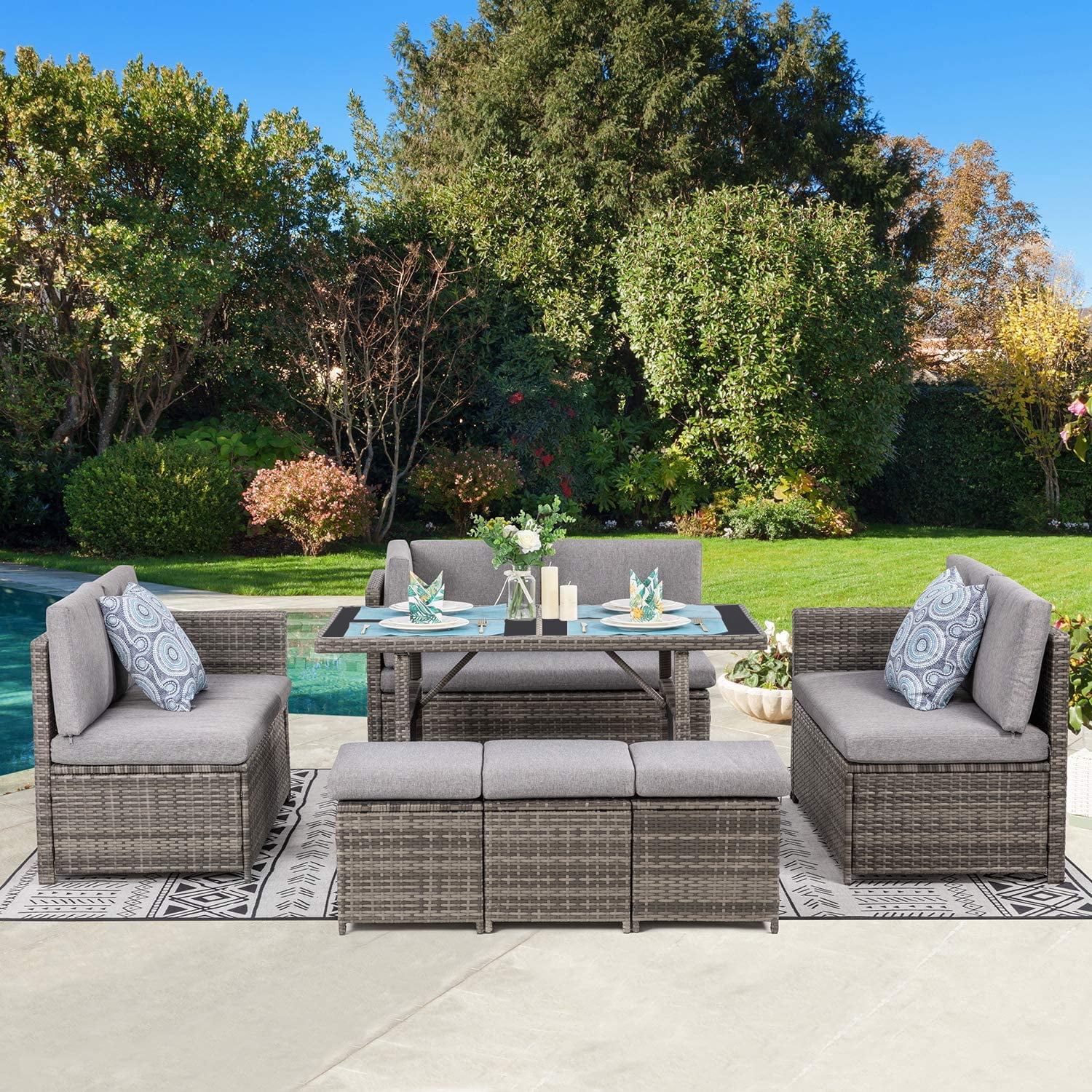 Buy Sobaniilo 7 Piece Small Outdoor Sectional Dining Set, All Weather