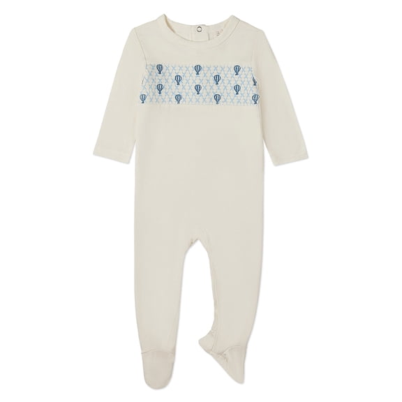 MiniMoi Baby and Toddler Boys "Hot Air Balloon" Smocked Rayon Blend Footie, 18 Months, Winter White