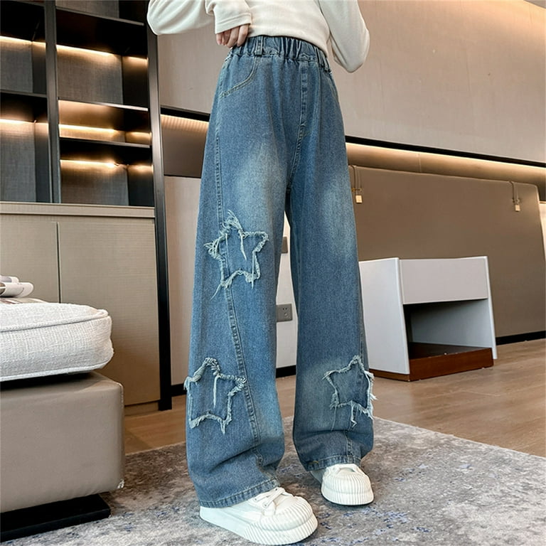 XXWXYD Clearence Girls Grunge Wide Leg Jeans 90s Inspired Denim