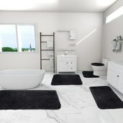 Outoloxit Bathroom Rugs Sets 3 Piece, Solid Color Bath Mats 5 Set Bathroom Rugs for 5 Pcs Toilet Mats Universal Soft Longhair Water Absorption Non-Slip Thick Machine Washable Easy to Dry Dark Color