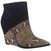 Jessica Simpson Huntera Fashion Black Suede Neutral Snake Pointed Wedge Bootie (12, neutral)