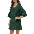 thumbnail image 3 of MLANM Women Summer T-Shirts Dress V Neck Casual Loose Mini Swing Shift Dresses, M Dot Dark Green, 3 of 7