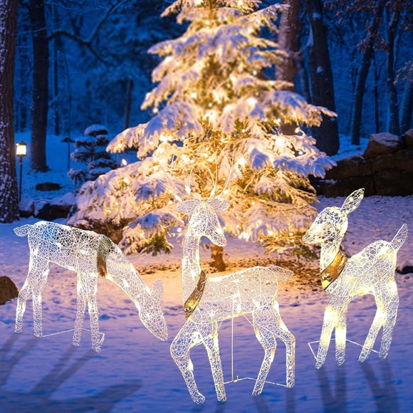 Birdeem Décorations de Noël Extérieures, Lumières de Noël Extérieures, Nouvelle Décoration Extérieure de Noël Cerf Lumineux Ensemble Trois Pièces Décoration de Jardinage Ornements Décoration de Noël Extérieure
