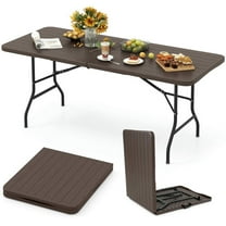 Resenkos Picnic Tables,Patio Tables,6 Feet Folding Table with Wood Grain HDPE Tabletop and Safe Lock Mechanism-Brown
