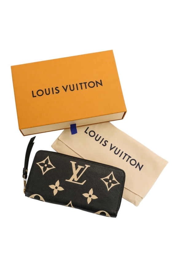 Pre-Owned Louis Vuitton Monogram Empreinte Bicolor Zippy Wallet Long M80481 Black Beige Women's