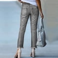 thumbnail image 4 of Women Boyfriend Jeans High Waist Stretchy Jeans Trendy Raw Hem Straight Leg Jean Distressed Denim Pants Gray S, 4 of 4