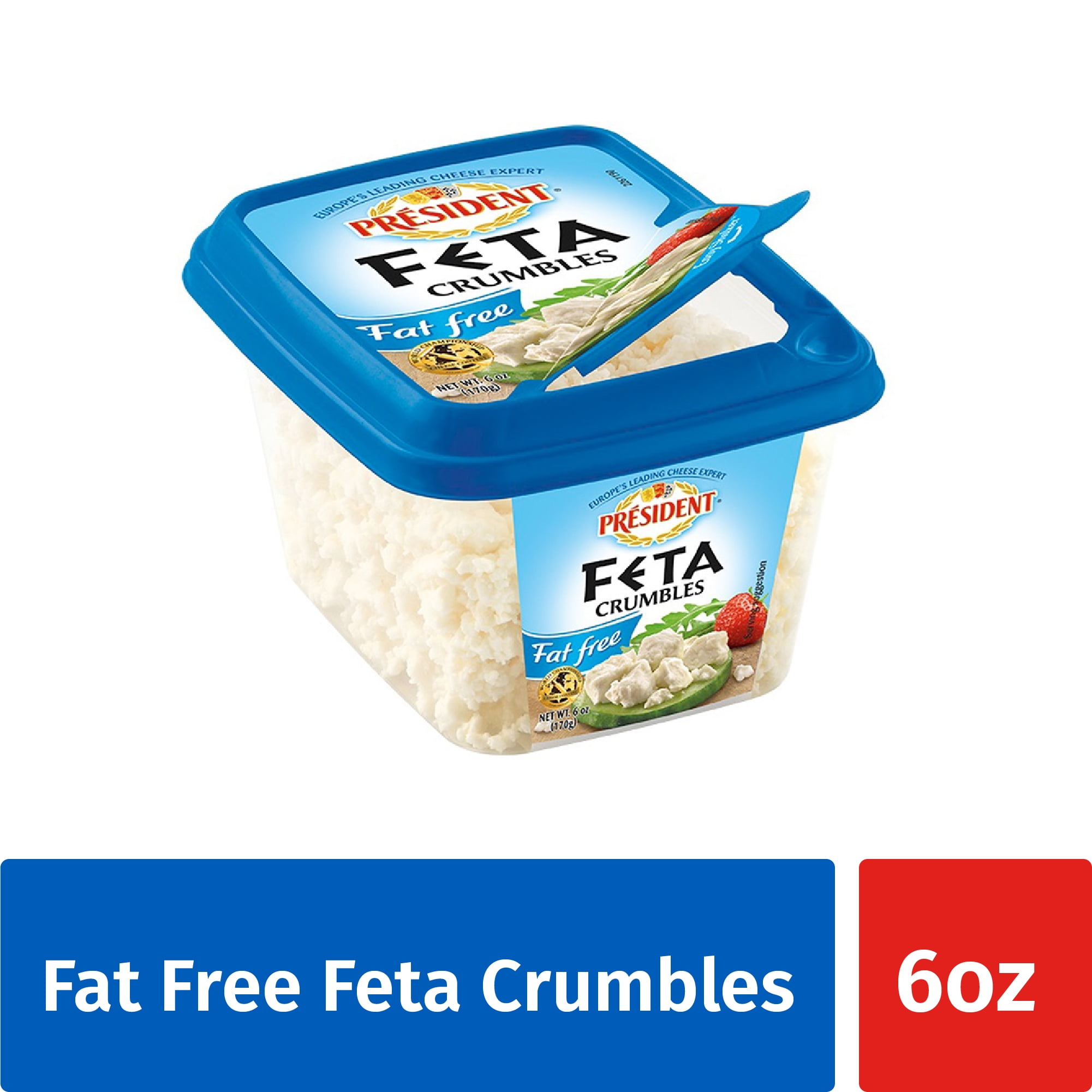 President Fat Free Feta Crumbled Cheese, 6 oz