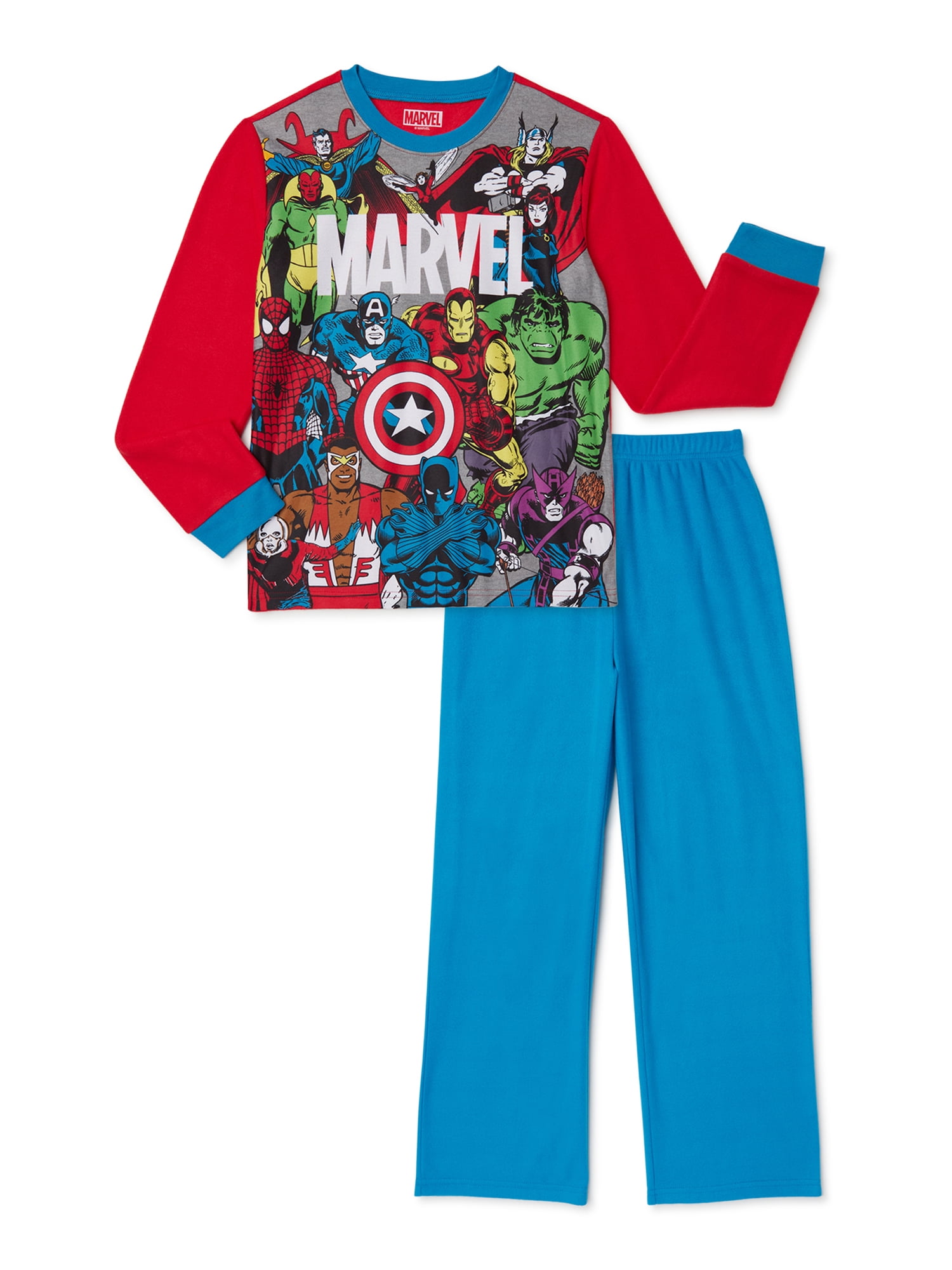 Marvel Boys Long Sleeve Top and Pant Pajama Sleep Set, 2-Piece, Sizes 4-12
