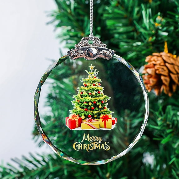 Christmas Crystal Glass Pendant Transparent Christmas Tree Ornament Hanging Decorations Clear Glass Tag Holiday Decor Festive Tree Decoration Carved Design
